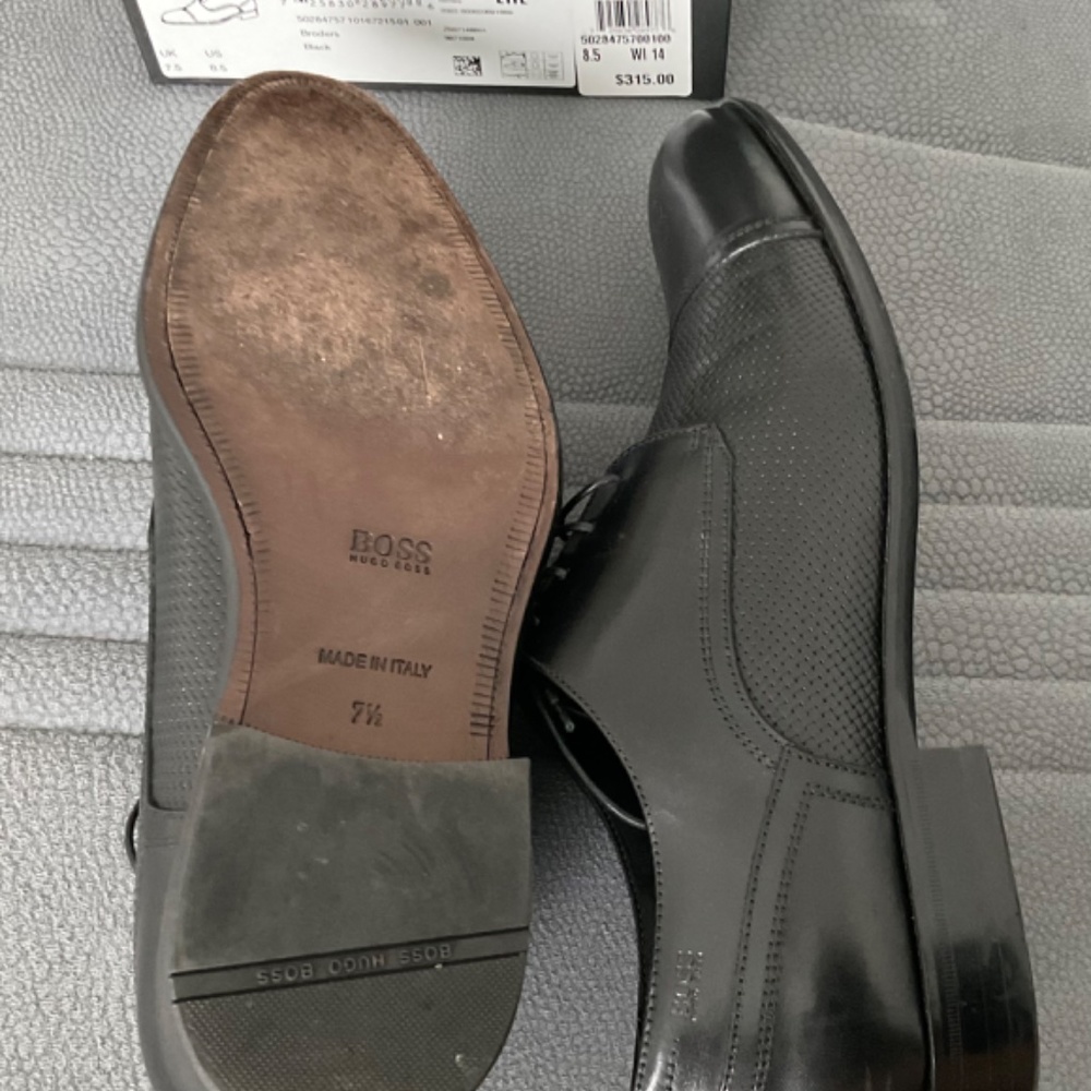 BOSS ITALIAN-MADE LEATHER  BRODERS. BLACK SHOES - Picture 6 of 12